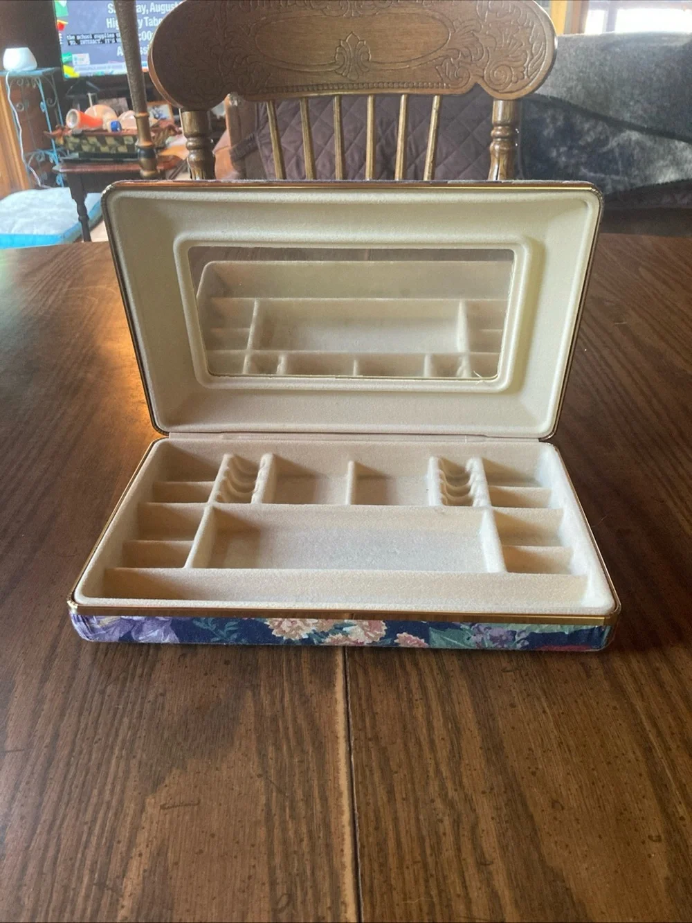 Hard case vintage Floral Jewelry Organizer Box with Mirror travel storage